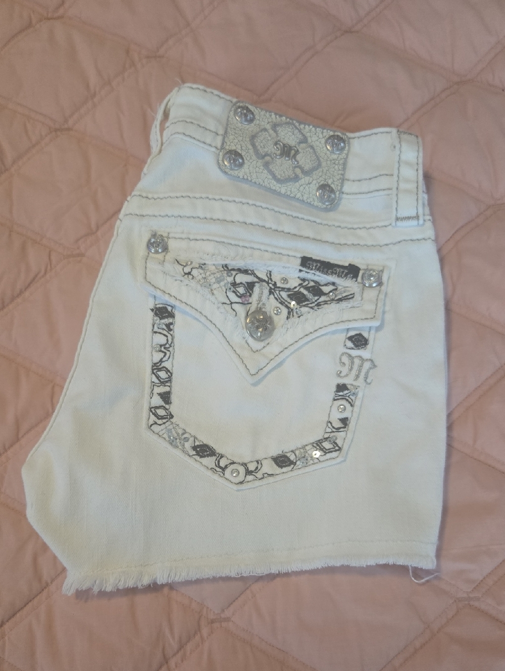 Miss Me White Embellished Denim Shorts